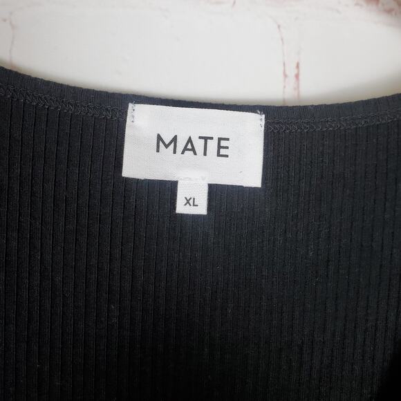 NEW Mate The Label Tencel Rib Short Sleeve Midi Dress XL Black Side Slit Stretch - Picture 9 of 12